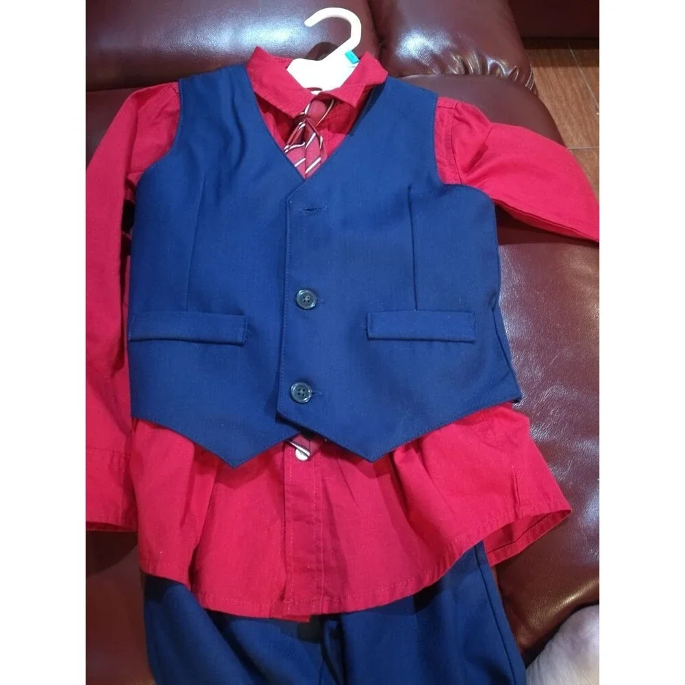 New Boy red blue navy vest suit 5T holid